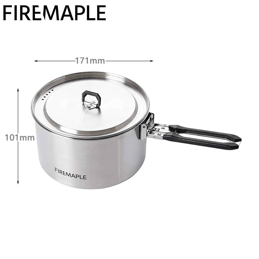 Fire Maple Cooking Kettle Camping Pot Portable Outdoor Camping Backpacking Pot with Foldable Handle 1.5L 304 Stainless Steel