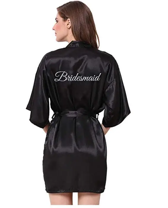 Schwarz robe silber grau schreiben schwester der braut satin robe braut partei immer bereit roben hochzeit brautjungfer geschenk