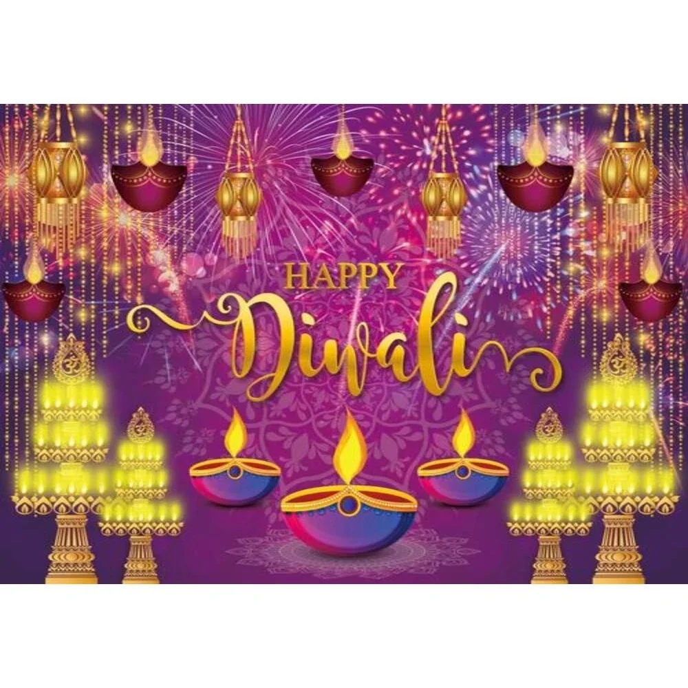 Happy Diwali Indian Holiday Candles Light Banner Celebration Fireworks Background Photography Prop Photozone Backdrop PhotoBooth