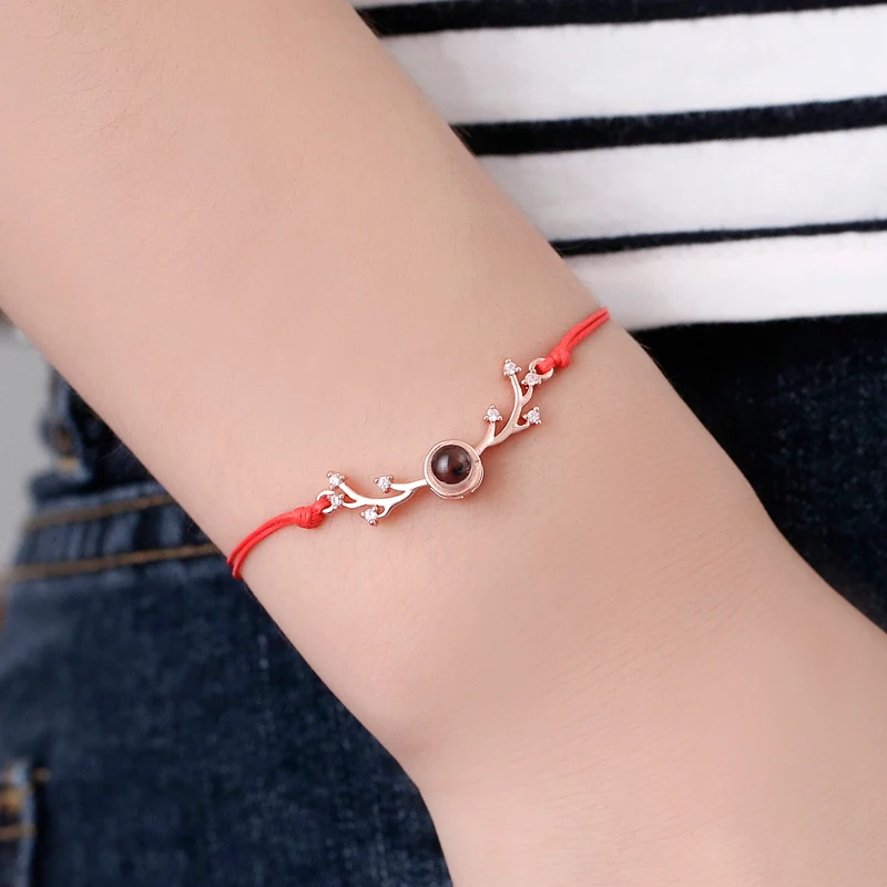 Projection Red Black Ropes Simple Deer Horn Round Zircon Alloy Chain Copper Bracelets for Women