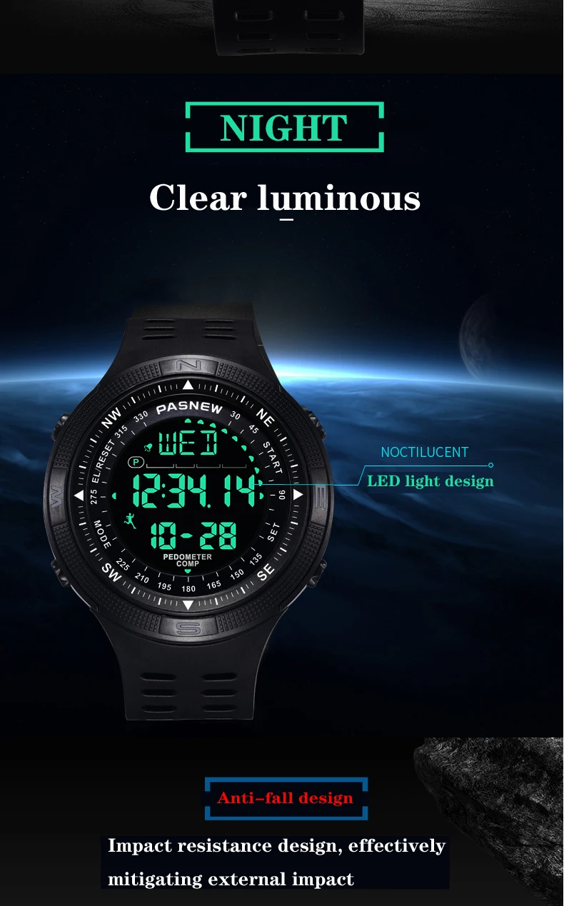 PASNEW Top  Brand Watch Men Sports Watches LCD Digital Electronic Wristwatches 50M Waterproof Swimming Watch relogios masculino