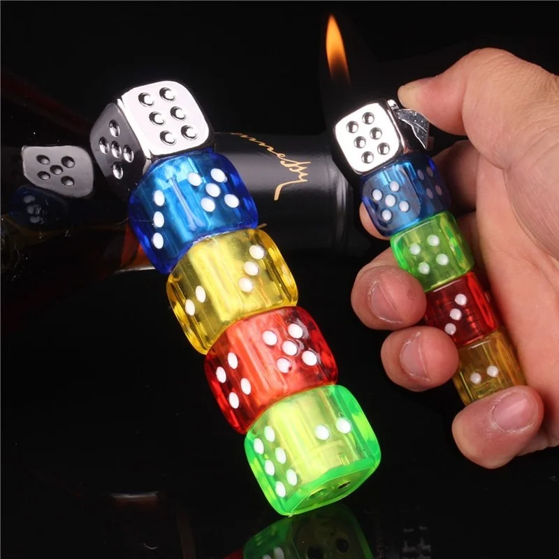 Funny Creative Mini Gas Lighter Glow Flash Dice Shape Portable Metal Cigarette Lighters for Smoking Free Fire Men\'s Gift