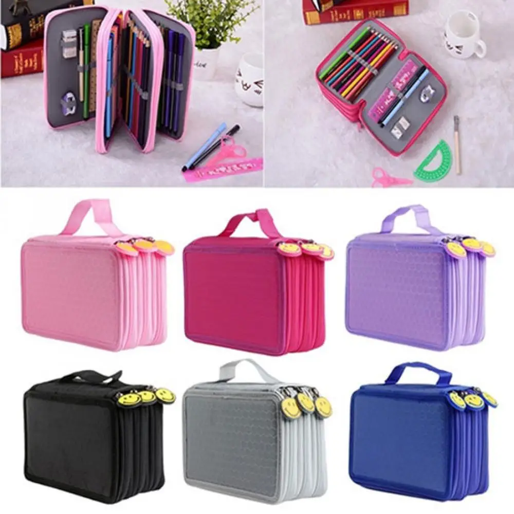 School Pencil Case Large Capacity 3 Layer 52 Holes Student Pen Pencil Storage Zipper Case Holder Office School Supplies