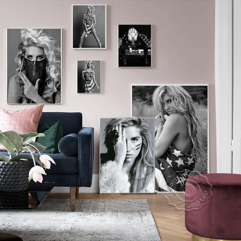 

America Popular Music Singer Kesha Black And White Art Poster, Sexy Women Singer Vintage Portrait Art Prints, Fans Collect Gift