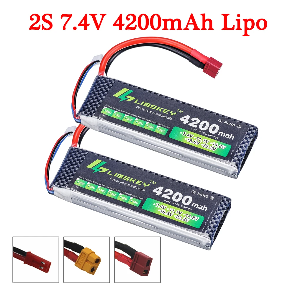 

Аккумулятор LiPo 2S, 7,4 В, 4200 мА · ч, для радиоуправляемых квадрокоптеров, 25C, 7,4 В, 2 шт.