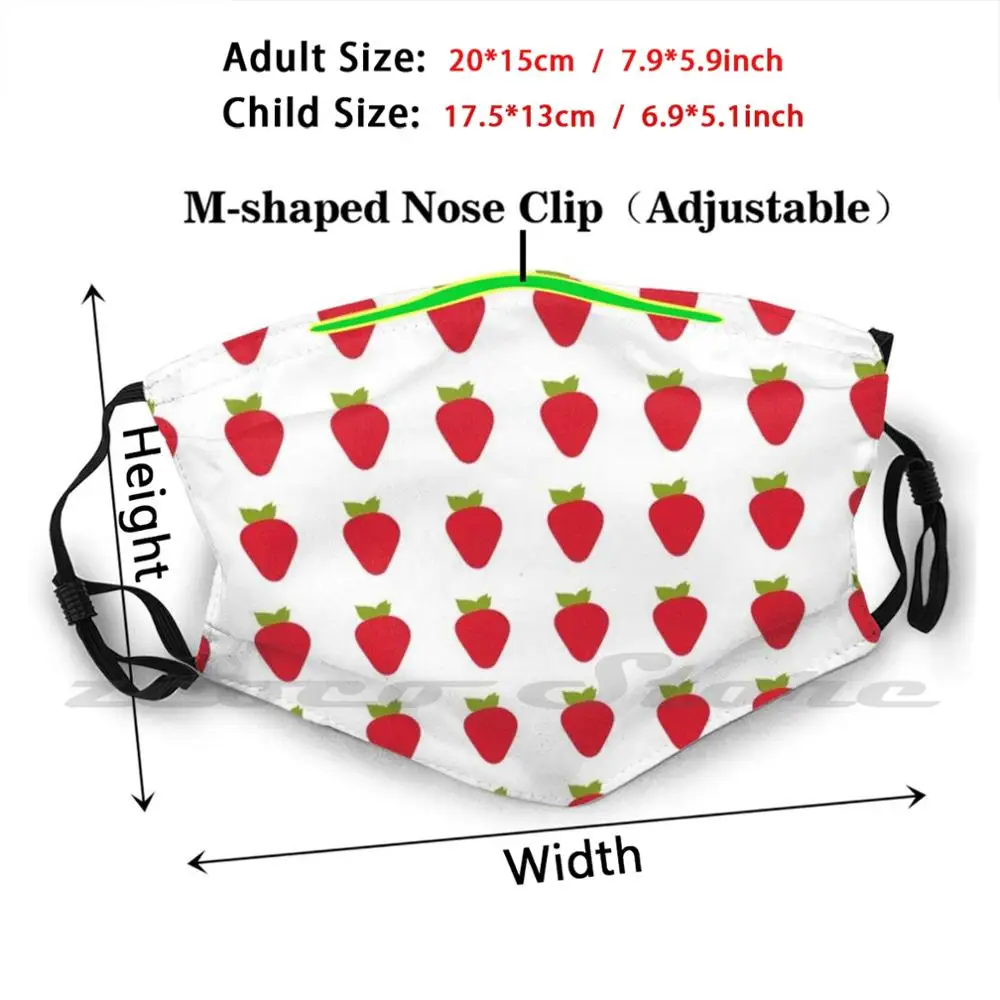 Strawberry Mask Cloth Washable DIY Filter Pm2.5 Adult Kids Strawberry Fruit Food Cooking Red Green Seeds Yellow Facemask