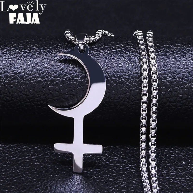 Lilith Goddess Greek Mythology Moon Necklace for Women Men Stainless Steel Witch Astrologie Symbol Chain Jewelry colar N3775S02