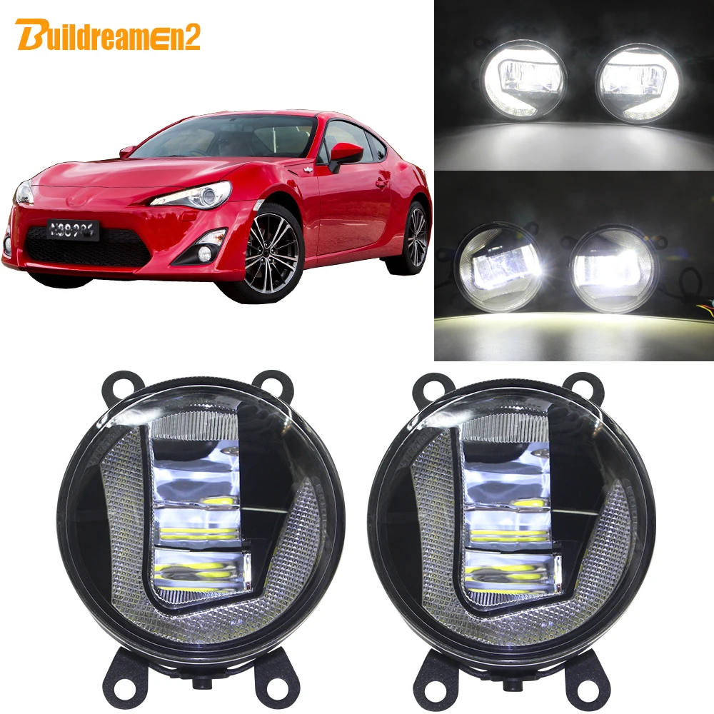

Buildreamen2 для Toyota GT86 86 2013-2016 Автомобильный 2в1 светодиодный проектор передние противотуманные фары + DRL дневные ходовые огни белый 90 мм