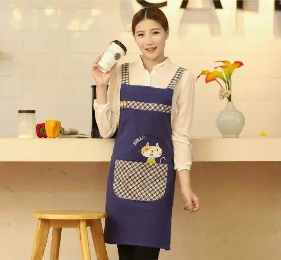 Classic Style Cute Tea Shop Kindergarten Apron Women Adult Work Wear Gown Cotton Overall Pinafore Logo Print