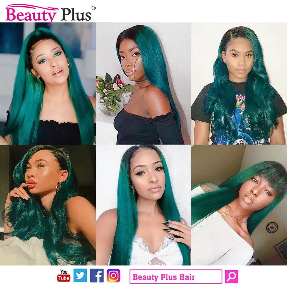 Peluca de cabello humano liso para mujeres negras, postizo de encaje frontal transparente, color verde degradado, 13x4, 4x4, prearrancado