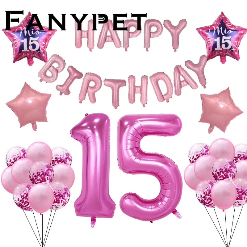 Mis Quince my Fifteen 15th years old birthday party balloons number 15 baloon Spanish Girl pink happy birthday letter baloon