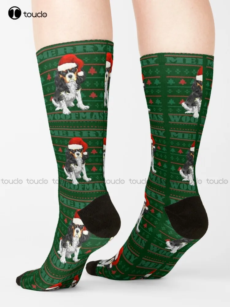 Cavalier King Charles Spaniel Christmas Ugly Sweater  Socks Novelty Socks Unisex Adult Teen Youth Socks Christmas Gift Custom