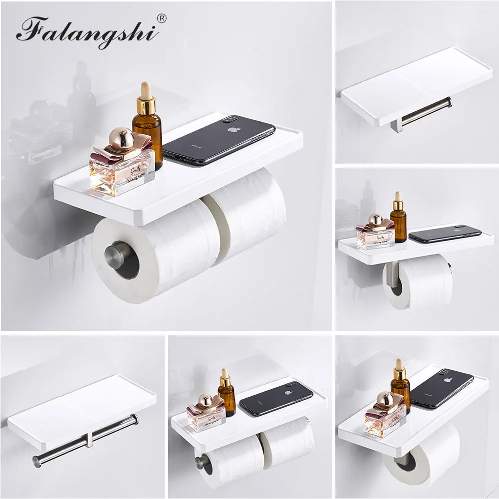 

Toilet Paper Holder 304 Stainless Steel Double Use Roll Paper Holder Toilet Phone Shelf Phone Rack Wall Mount WB8224