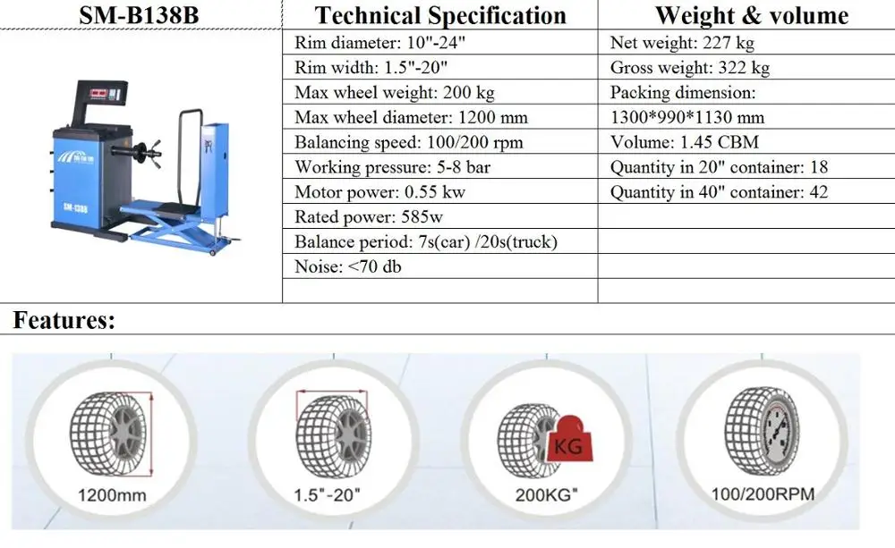 SM-B138B TRUCK WHEEL BALANCER with rubber cover