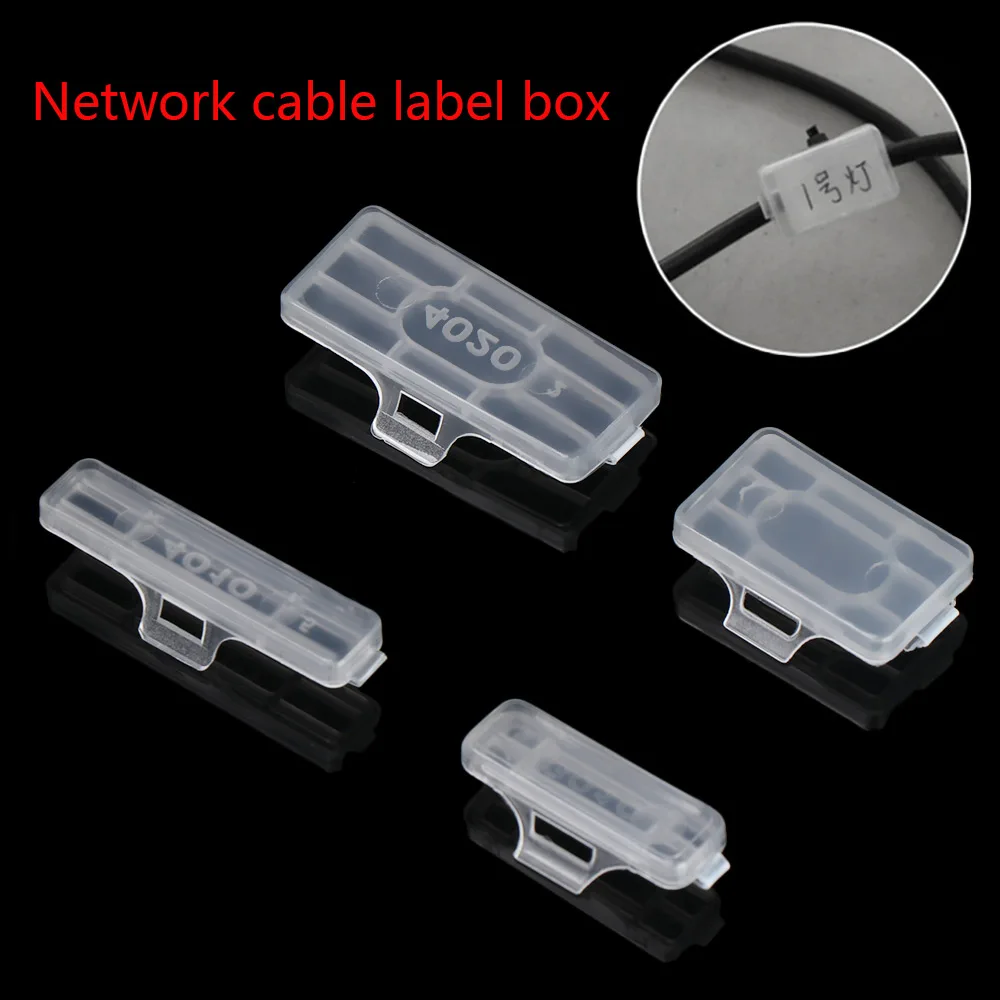 50PCS Waterproof Transparent Cable Tie Fiber Organizers Marker Tag Box Cable Sign Cards Label Display Identification Box Tool