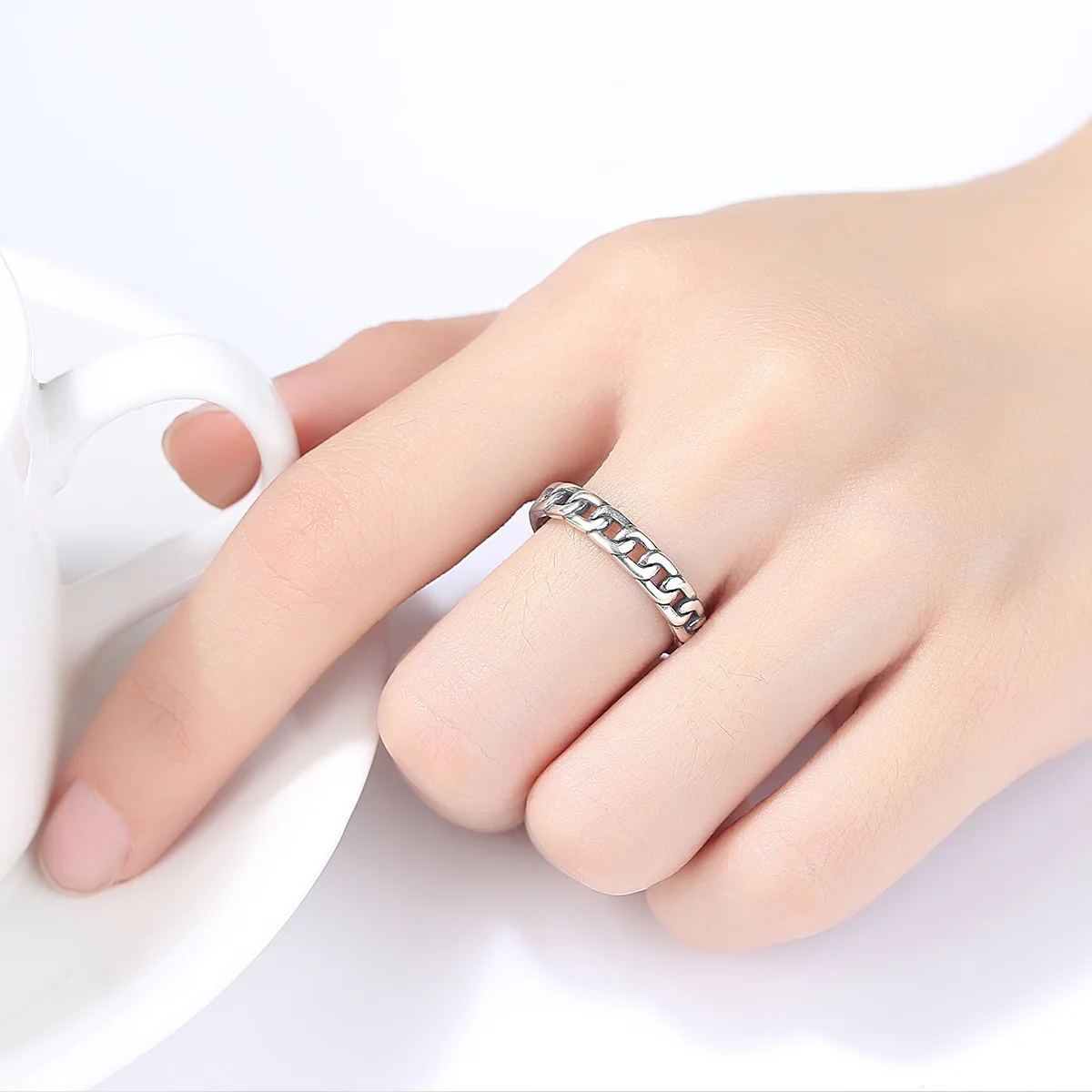 PAG-MAG Minimalist S925 Thai Silver Hand accessories Beautiful Hollow Chain Stripe Original Ring