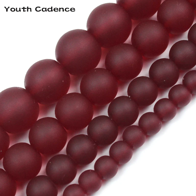 Natural Matte Frosted Garnet Red Chalcedony Stone Round Loose Spacer Glass Beads 4 6 8 10 12 MM Beads For Jewelry Making Fit DIY