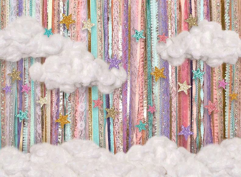 Colorful Sparkly Star Clouds photo backdrop High quality Computer print party background