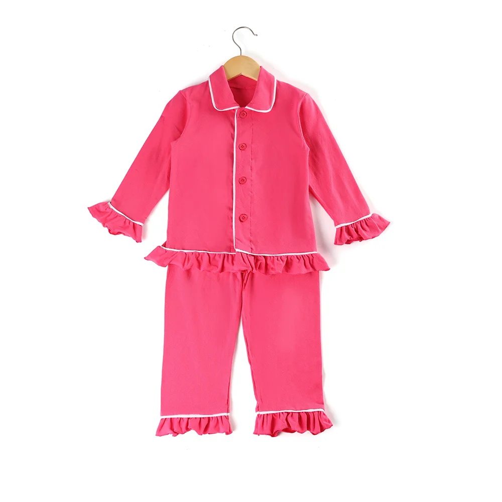 Winter Baby Clothes Christmas Long Sleeve Button Up Ruffle Pajamas Kids Matching Sleepwear Red Boys Girls Christmas Pyjamas Sets