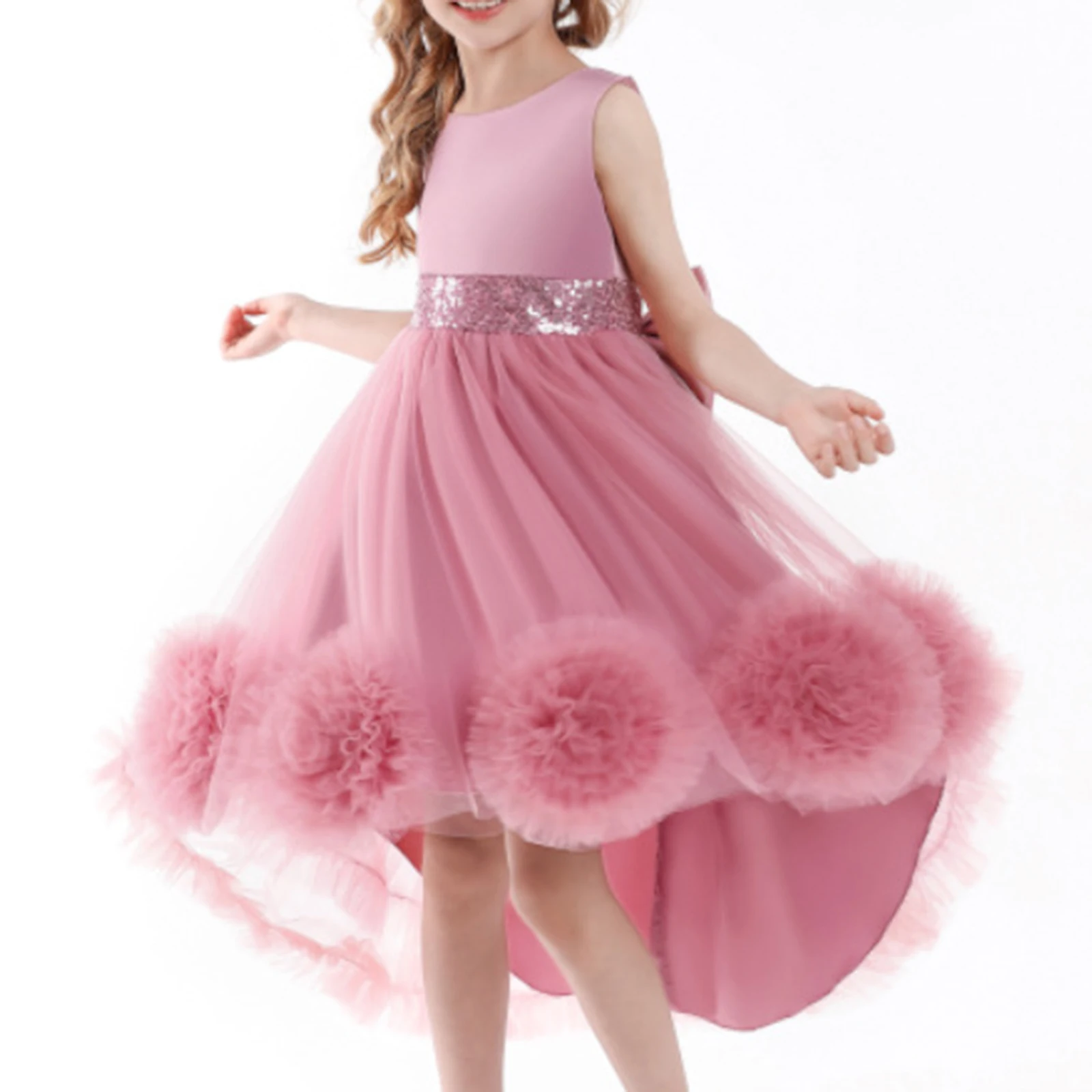 

Princess Girls Tutu Dress Lace Round Neck Sleeveless Formal Occasion Costumes Kids Wedding Birthday Pageant Ball Gown Dresses