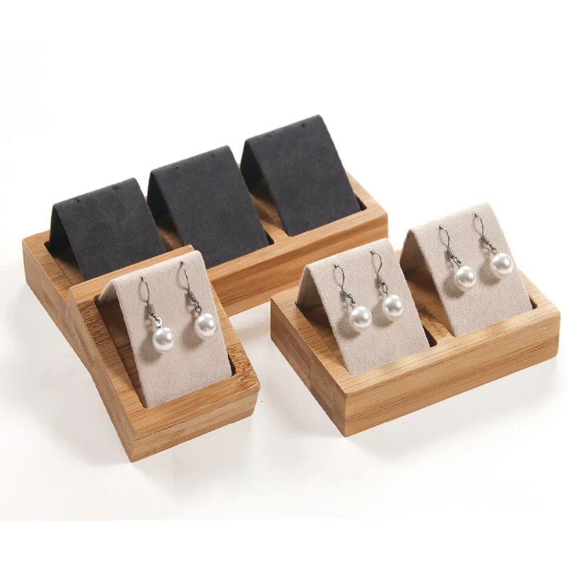 Nieuwe Opbergdoos Houten Kralen Organizer Box Wedding Oorbel Houder Beige Fluwelen Hout Lade Fluwelen Ketting Sieraden Display