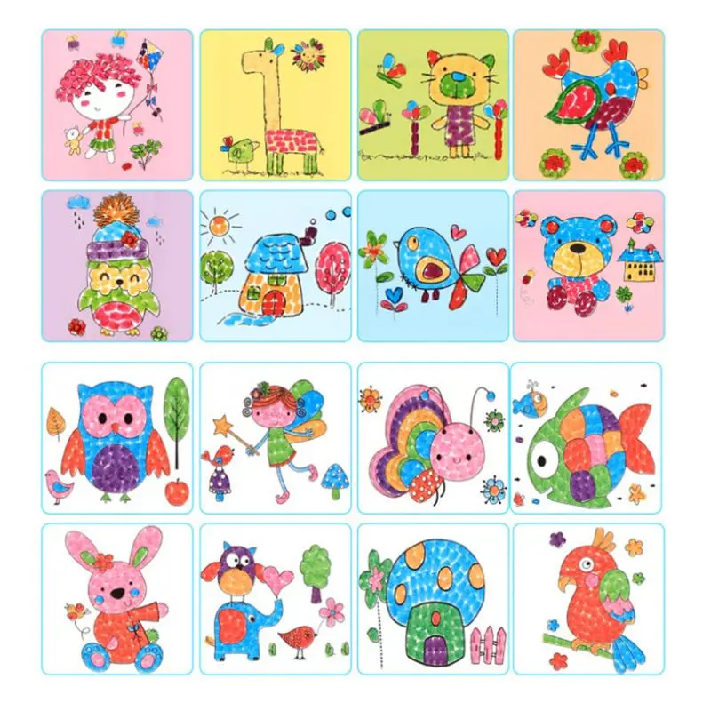 8PCS/set Finger Painting Card 6 Colors Ink Pad Stamp Cartoon Animals DIY Craft L