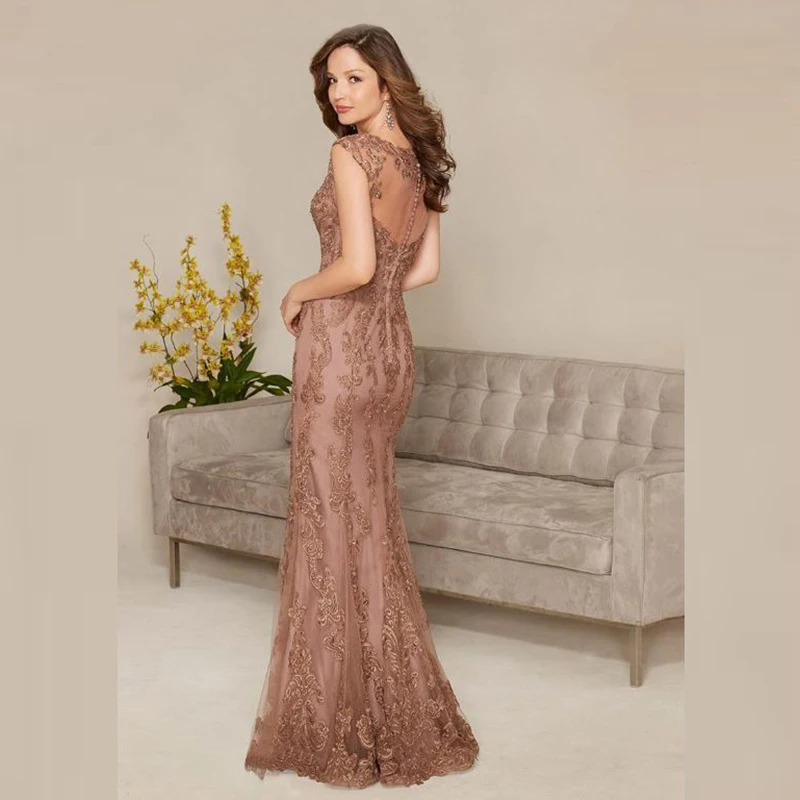 2022 splendido pizzo rosa madre della sposa abiti sirena Cap Sleeve Plunge Sweetheart abiti da sposa per gli ospiti Illusion Back