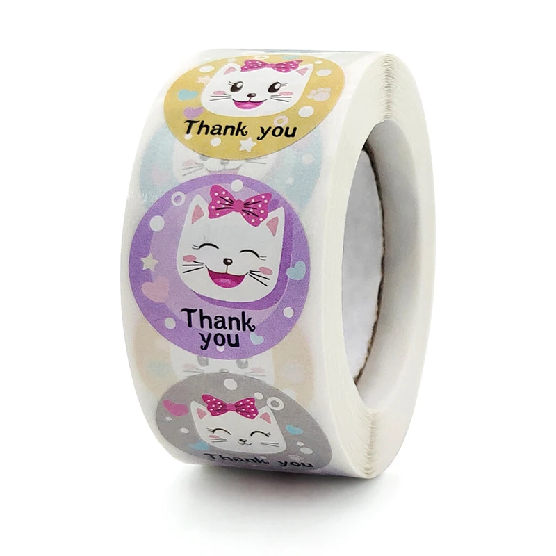 Roll Leuke Kat Patroon Blauw Hot Stamping Dank U Bakken Envelop Gift Bruiloft Seal Label