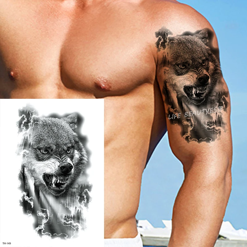 Waterproof Temporary Tattoo Sticker Wolf Lion Tiger Bear Flash Tattoos Women Leopard Crown Body Art Arm Fake Tatoo Men