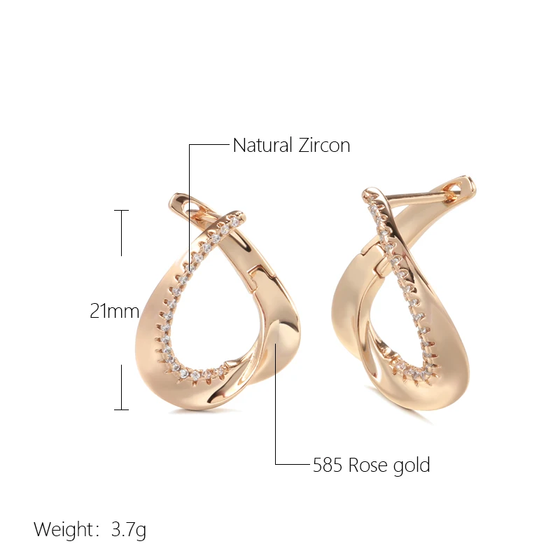 Kinel New 585 Rose Gold Stud Earrings For Women Simple Geometry Natural Zircon Earrings Korean Fine Wedding Jewelry Crystal Gift