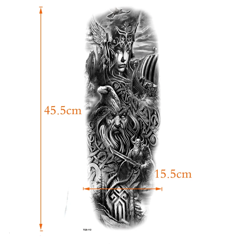 Nordic mythology Odin War God Full Arm Waterproof Temporary Tattoos Men Kit Tattoo Arm Sleeves Tatoo Stickers Fake Tatoo Men