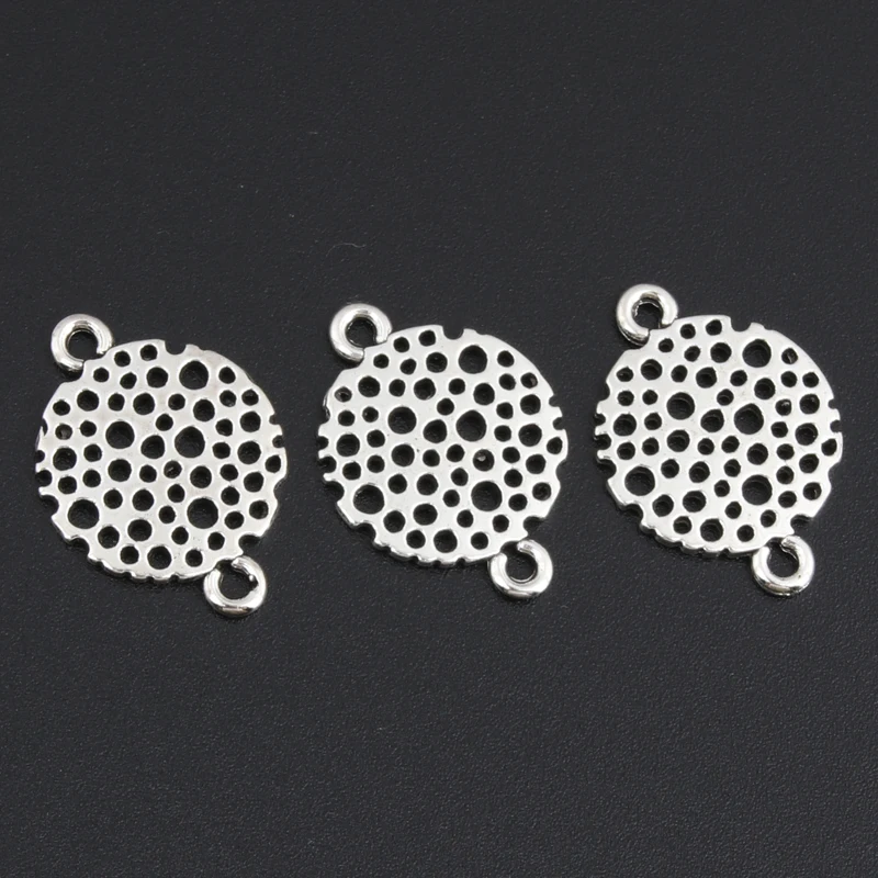 50pcs Silver Color 21x15mm Hollow Round Charms Circle Connector Pendant For DIY Handmade Metal Jewelry Making Accessorie