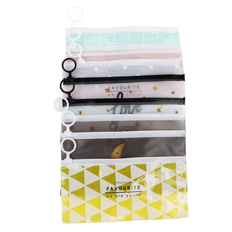 Kawaii Grid Stripe PVC Waterproof Pencil Bag Cute Colored Clear Pen Cases Transparent School Pencil Case For Girls Stationery