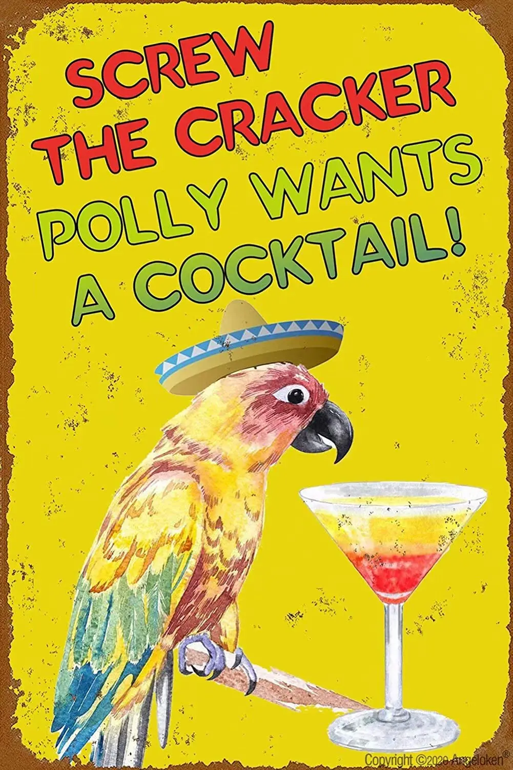 Angeloken Retro Metal Sign Vintage TIN Sign Screw The Cracker Polly Wants a Cocktail Sign for Plaque Poster Cafe Wall Art Sign