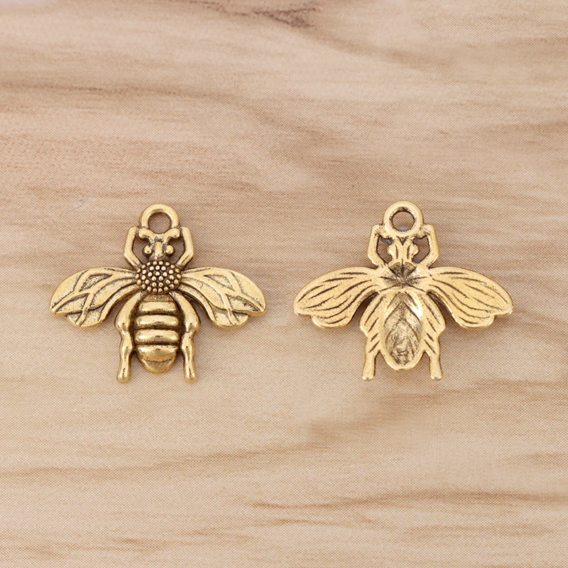 50 Pieces Antique Gold Color Bumble Bee Honeybee Charms Pendants Beads for Necklace Bracelet Jewellery Making