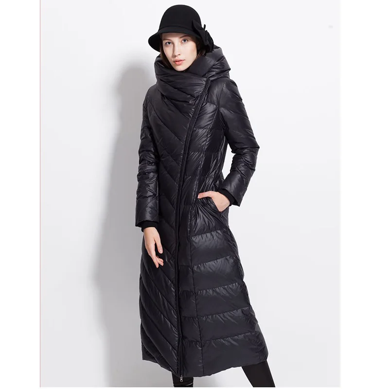 Imagem -05 - Womens Inverno para Baixo Cabolsa Impermeável Longo Grosso Puffer Chapéu Preto 4xl Azul Escuro Jaquetas Femininas