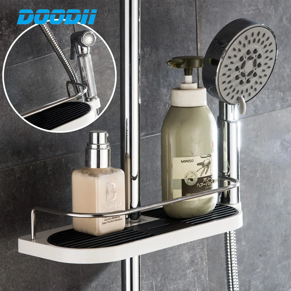 Single Tier Shower Head Holder Bathroom Shelf Shower Storage Rack Holder Shampoo Bath Towel Tray Home Bathroom Shelves Doodii