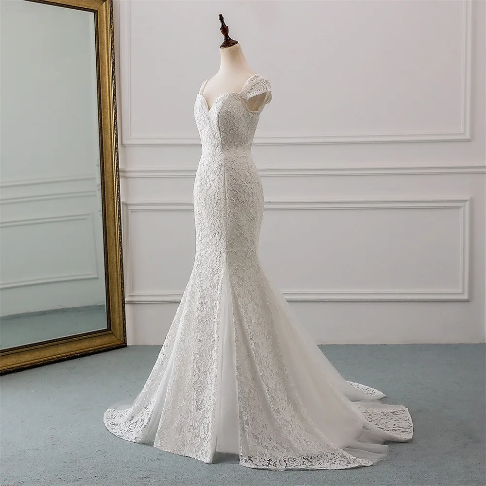 Vestido de novia de encaje estilo sirena, novedad, 2020, color marfil/blanco