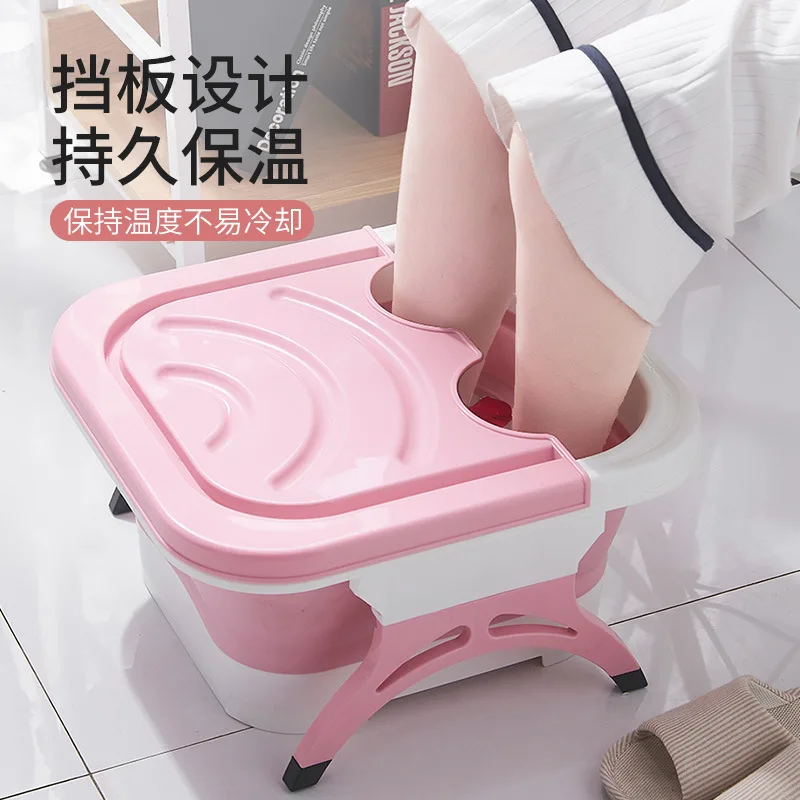 

Folding Plastic Foot Bath Bucket Portable Footbath Massage with Rollers Household Foot Bath Bucket with Lid