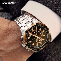 SINOBI Luxury Business Men's Quartz Watch 44mm Dial Plate Calendar Date Sports Waterproof Wristwatch Chronograph Clock for Men