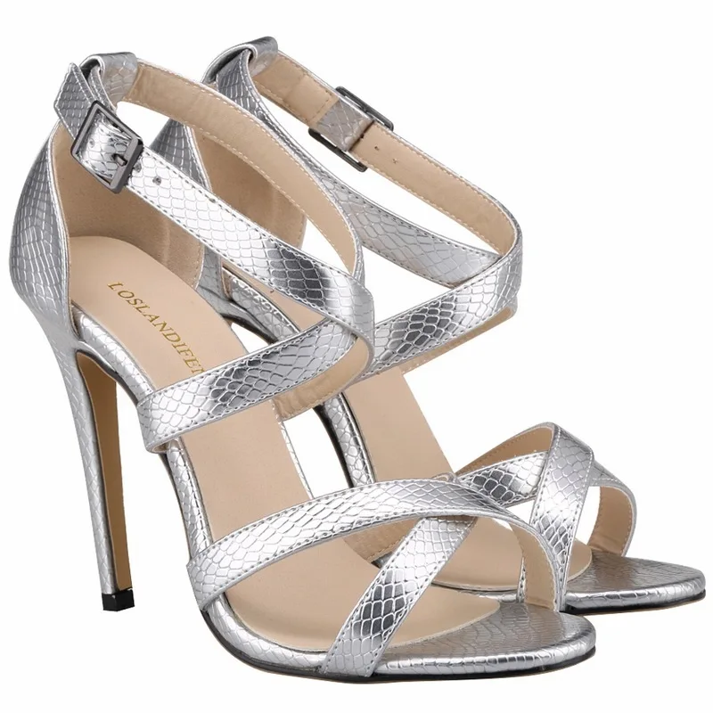 

Sexy Leisure Occupation Women Sandals PU Leather Shoes Round Toe 11CM Thin High heels Buckle Strap women shoes size 35-42