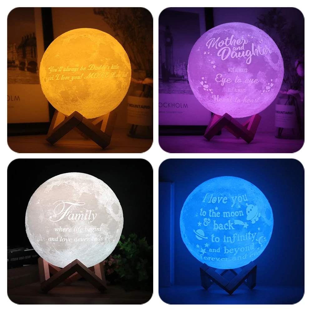 Drop ship Photo&Text Custom 3D Print Moon Lamp Night Light USB Rechargeable Personality Gift for Christmas Holiday Girlfriend