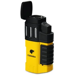 COHIBA Cigar Torch Lighter 4 Torch Jet Flame Refillable with Punch Smoking Accessories Tool for Smoking Portable Gas Lighter