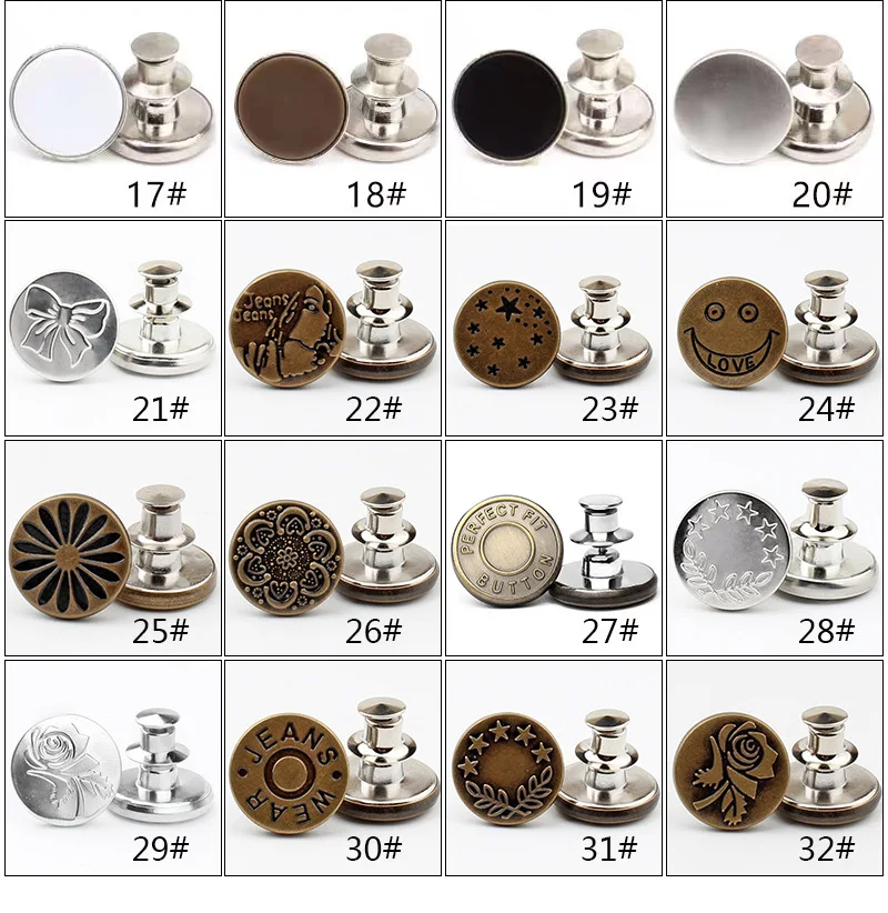 Metal Buttons Nail-free Jeans  Retractable Adjustable Studs Waist Button for Crafts Clothing Crafts Garment DIY  20pcs