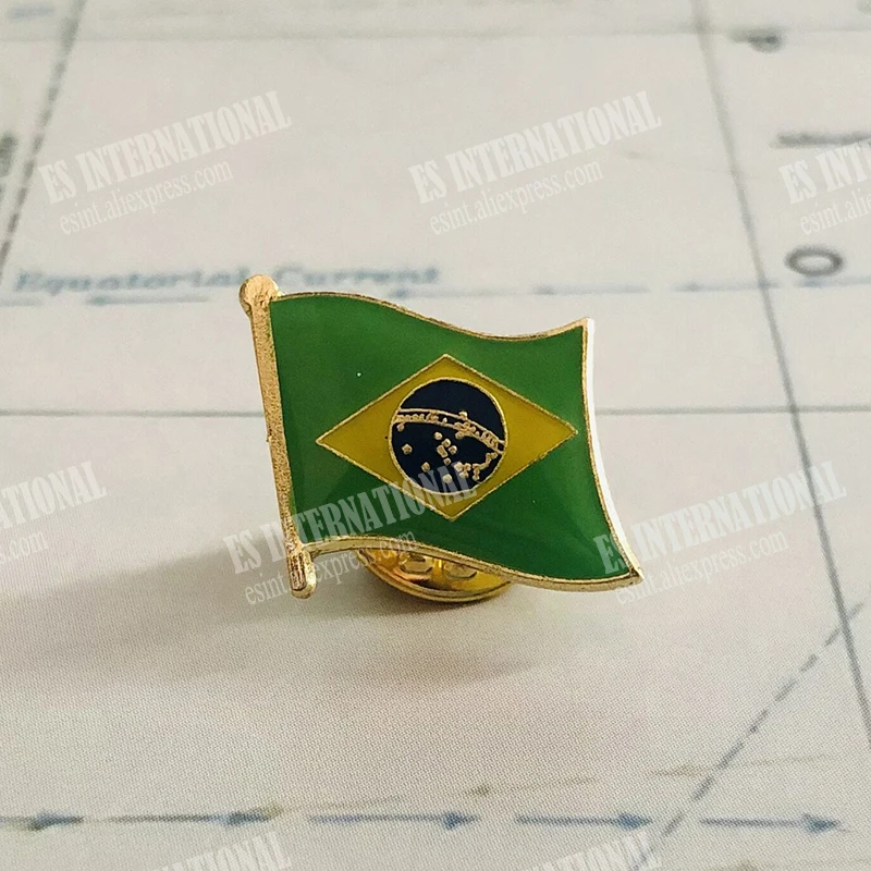 BRAZIL National Flag Embroidery Patches Badge Shield  And Square Shape Pin  One Set  On The Cloth Armband   Backpack  Decoration