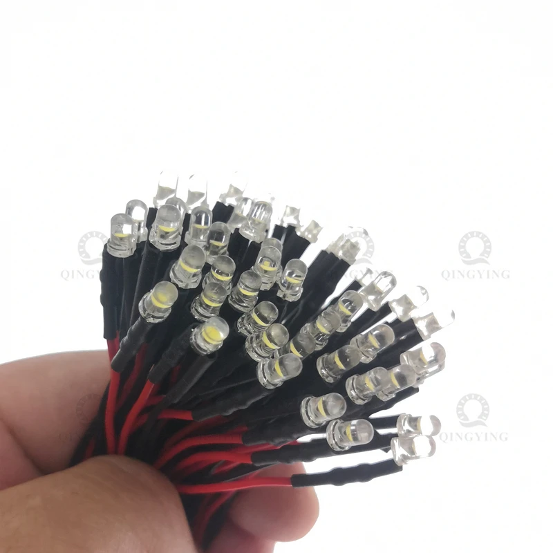 QINGYING 20pcs 3mm/5mm 3V 5V 12V 24V LED Red/Green/Blue/Yellow/UV/Orange/Pink/Warm/White/RGB Pre-Wired Water Clear Light Diodes