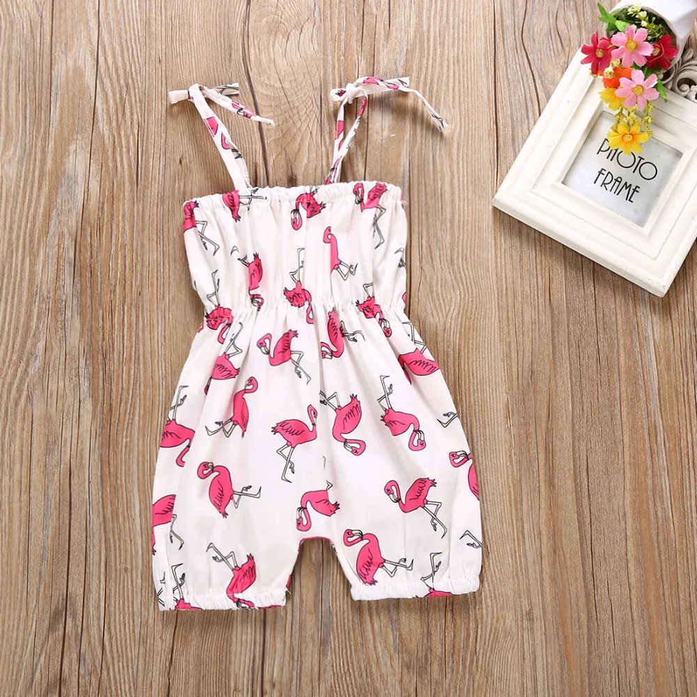 2024 Summer Baby Girl Romper Cartoon Flamingo Infant Jumpsuit 0-24M