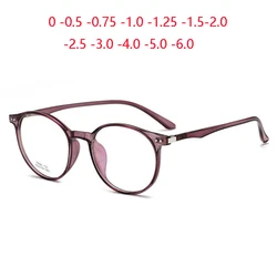 TR90 Round Finished Myopia Glasses Women Men  Anti-blue Light Minus Lens Prescription Spectacle -0.5 -0.75 -1.0 -1.5 To -6.0