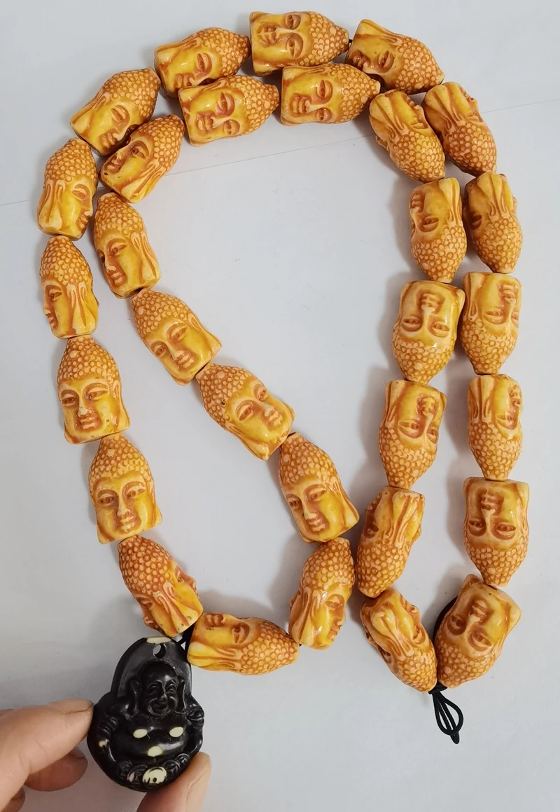 Tibet Amulet Yak Bone Hand Carved Buddha Exaggerated Imitation Necklace