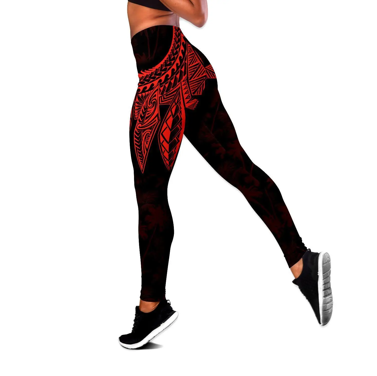 Polynesian Wing Tattoo 3D Printed Hollow Tank Top & Leggings Set Fitness Female Full Length Leggings Running Pants DDK81